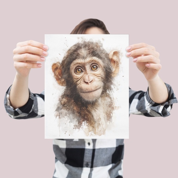Watercolor Monkey Portrait Wall Art Print Unframed - Playful Jungle Charm - Picture 4 of 6
